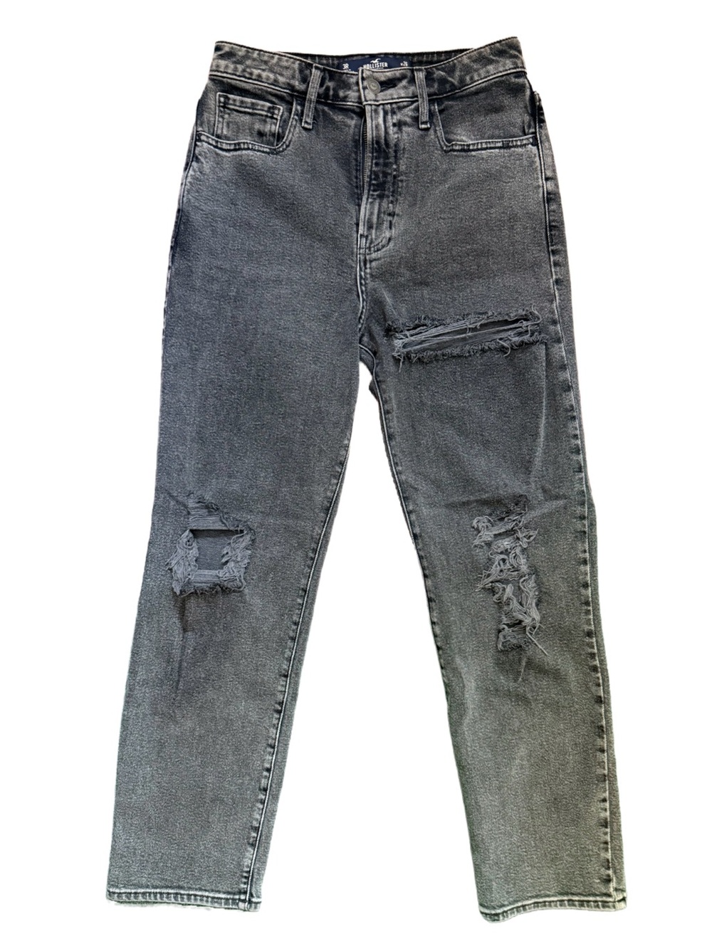 Hollister Ultra High-Rise Vintage Straight Jeans Faded Black Distressed Size 26